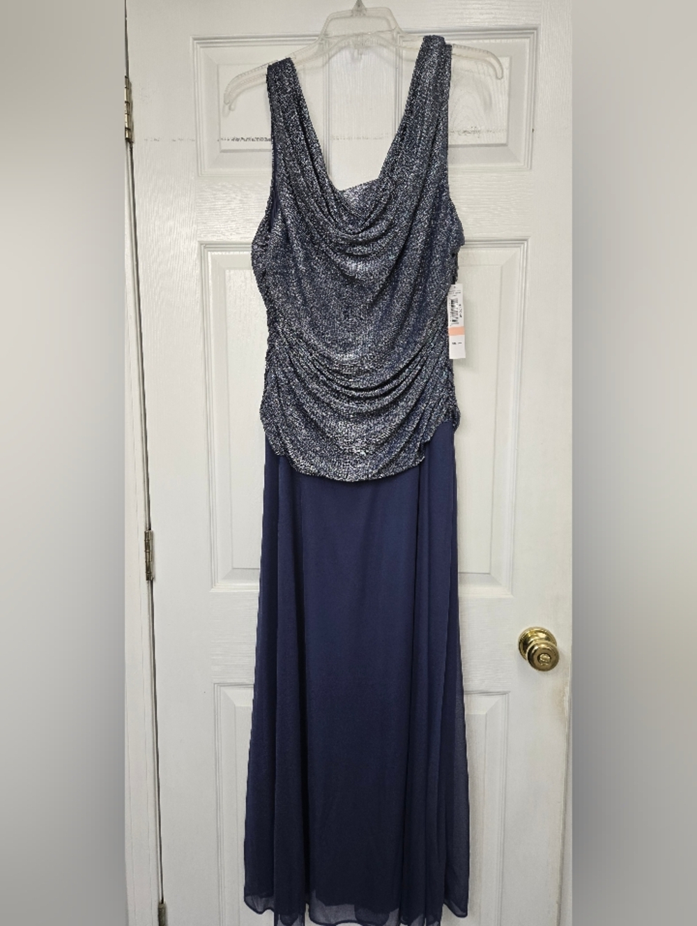 Navy Blue Women's  Draped Bodice Evening Gown